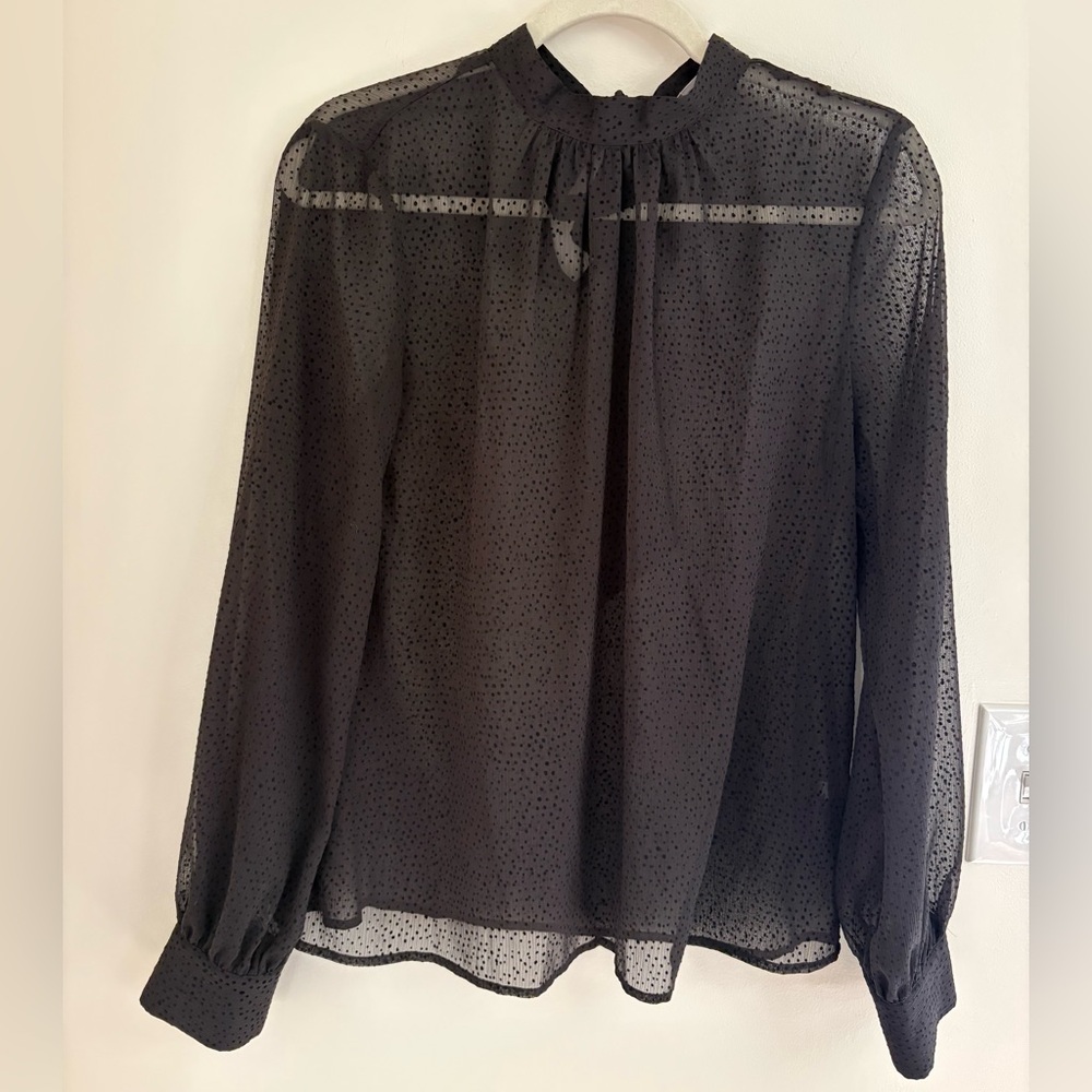 Sheer Dot Blouse black long sleeve front office cocktail ready office to evening